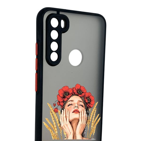 Чехол для телефона Xiaomi Redmi Note 8T с 3D принтом девушка маки колоски с высокими бортами черный 0059274 фото