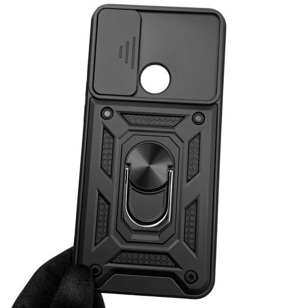 Чохол для Huawei Y6 2019 броньований з кільцем зі шторкою на камеру на хуавей у6 2019 чорний 0002008 фото