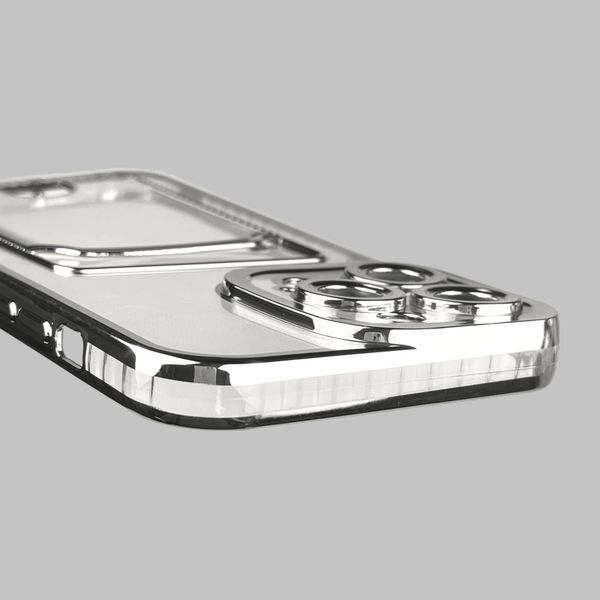 Чехол для Apple iPhone 14 Pro Max с серебряной окантовкой с карманом для карт на айфон 14 про макс серебряный 0013018 фото