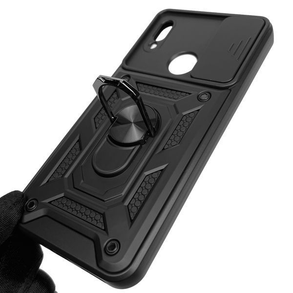Чохол для Huawei Y6 2019 броньований з кільцем зі шторкою на камеру на хуавей у6 2019 чорний 0002008 фото