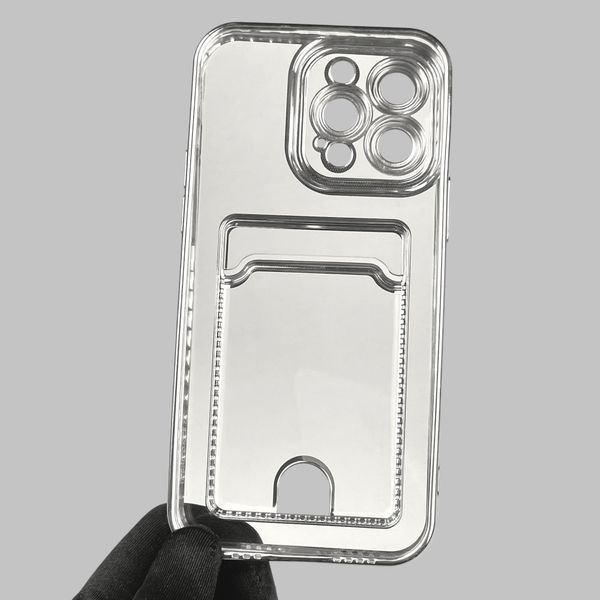Чехол для Apple iPhone 14 Pro Max с серебряной окантовкой с карманом для карт на айфон 14 про макс серебряный 0013018 фото