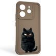 Чохол силіконовий оригінальний Soft Touch з 3D принтом злого кота для Xiaomi Redmi Note 14 4G EU коричневий (Повний захист камери)