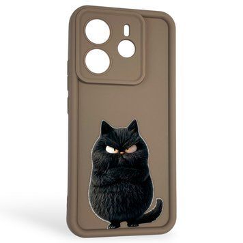 Чехол силиконовый оригинальный Soft Touch с 3D принтом злой котик для Xiaomi Redmi Note 14 4G EU коричневый (Полная защита камеры) 0046857 фото