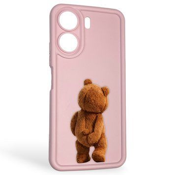Чехол силиконовый оригинальный Soft Touch с 3D принтом смешного теда мишки для Xiaomi Poco C65 пудровый (Полная защита камеры) 0048879 фото