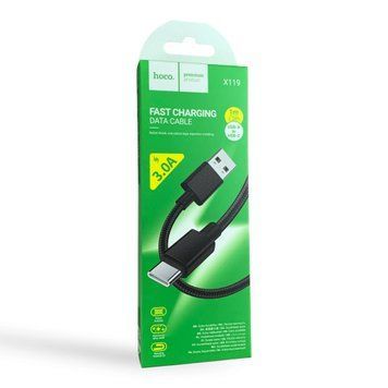 Кабель Hoco X119 USB &ndash; Type-C 1 м чёрный (нейлоновая оплётка, 3A, быстрая зарядка) 0062551 фото
