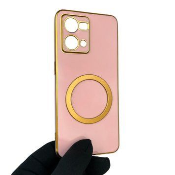 Чохол для Oppo Reno 7 4G з кільцем MagSafe із золотою окантовкою на оппо рено 7 пудровий gs1 0022232 фото