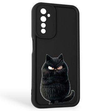Чехол силиконовый Soft Touch с 3D принтом злой котик для Realme 6 черный (Полная защита камеры) 0046965 фото