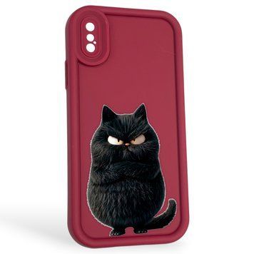 Чохол силіконовий оригінальний Soft Touch з 3D принтом злого кота для Apple iPhone X бордовий (Повний захист камери) 0046205 фото