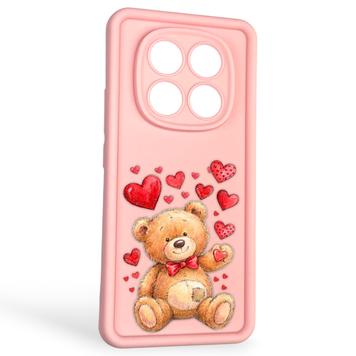 Чехол силиконовый оригинальный Soft Touch с 3D принтом милый мишка для Xiaomi Redmi Note 14 Pro 4G розовый (Полная защита камеры) 0043866 фото