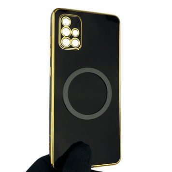 Чехол для Samsung Galaxy A71 SM-A715F с кольцом MagSafe с золотой окантовкой на самсунг а71 черный gs1 0021538 фото