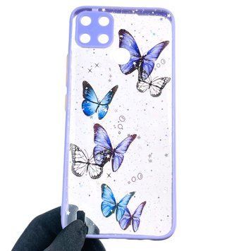 Чехол для Realme C25Y с блёстками с бабочками на реалми с25у сиреневый 0037830 фото