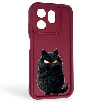 Чохол силіконовий Soft Touch з 3D принтом злого кота для Infinix Hot 50i X6531B бордовий (Повний захист камери) 0047075 фото