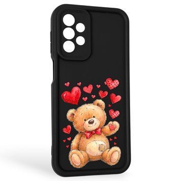 Чехол силиконовый Soft Touch с 3D принтом милый мишка для Samsung Galaxy A23 5G черный (Полная защита камеры) 0044792 фото