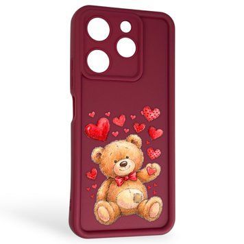 Чехол силиконовый Soft Touch с 3D принтом милый мишка для TECNO Spark 10 Pro (KI7) бордовый (Полная защита камеры) 0045012 фото