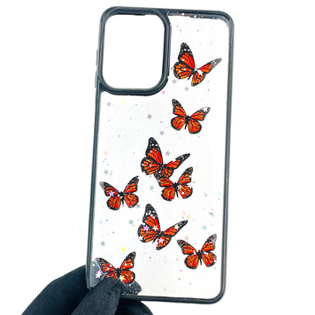 Чехол для Samsung Galaxy A22 4G (SM-A225F) с блёстками с бабочками на самсунг а22 4г черный 0037628 фото