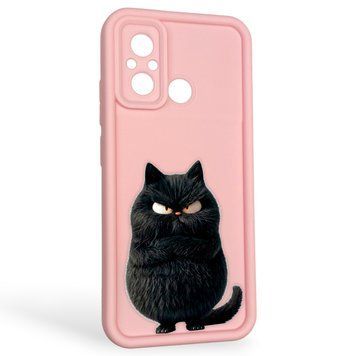 Чехол силиконовый оригинальный Soft Touch с 3D принтом злой котик для Xiaomi Poco C55 розовый (Полная защита камеры) 0046657 фото
