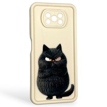 Чехол силиконовый оригинальный Soft Touch с 3D принтом злой котик для Xiaomi Poco X3 молочный (Полная защита камеры) 0046607 фото
