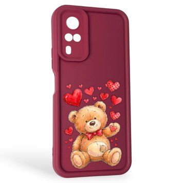 Чехол силиконовый Soft Touch с 3D принтом милый мишка для Vivo Y31 бордовый (Полная защита камеры) 0044842 фото