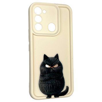 Чохол силіконовий оригінальний Soft Touch з 3D принтом злого кота для TECNO Spark 8C (KG5k) молочний (Повний захист камери) 0046557 фото