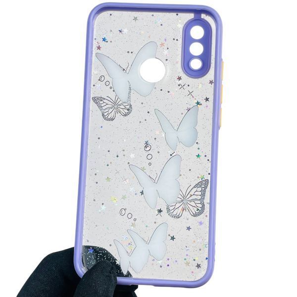 Чохол для Huawei Nova 3E з блискітками з метеликами на хуавей нова 3е бузковий 0037780 фото