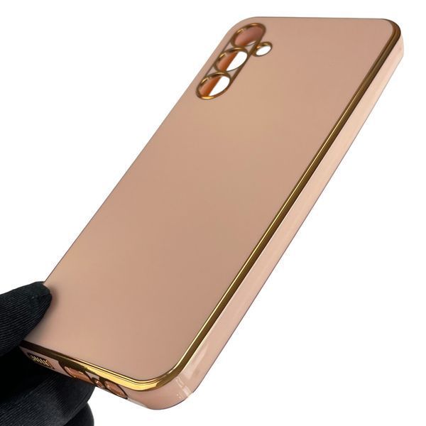 Чохол для Samsung Galaxy A14 5G SM-A146 глянсовий із золотою окантовкою із захистом камери на самсунг а14 пудровий 0000188 фото