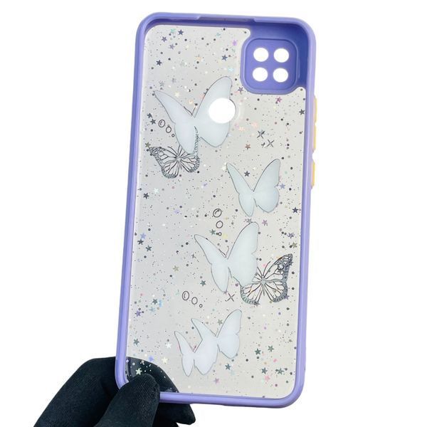 Чохол для Xiaomi Redmi 9C з блискітками з метеликами на сяомі редмі 9с бузковий 0037730 фото