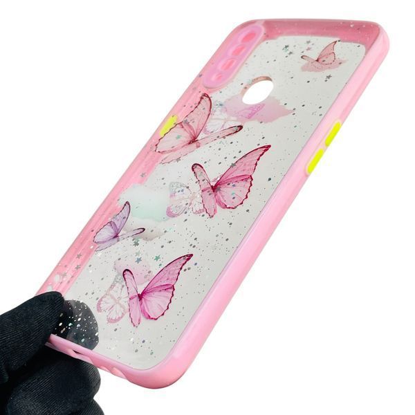 Чехол для Oppo A31 с блёстками с бабочками на оппо а31 розовый 0037577 фото