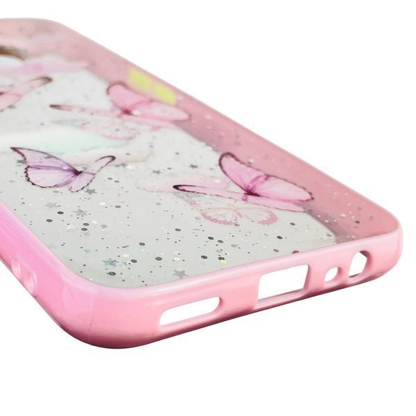 Чехол для Oppo A31 с блёстками с бабочками на оппо а31 розовый 0037577 фото