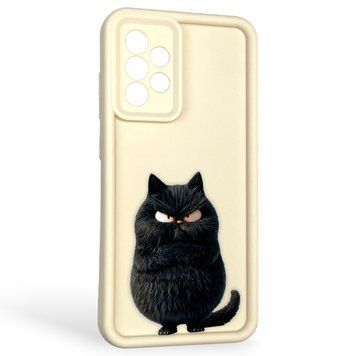 Чохол силіконовий оригінальний Soft Touch з 3D принтом злого кота для Samsung Galaxy A52 4G (SM-A525) молочний (Повний захист камери) 0046525 фото