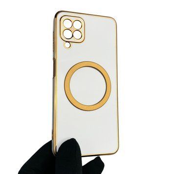 Чехол для Samsung Galaxy M32 4G SM-M325F с кольцом MagSafe с золотой окантовкой на самсунг м32 белый gs1 0022827 фото
