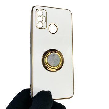 Чехол для Tecno Spark 7 KF6n с кольцом-подставкой с золотой окантовкой на техно спарк 7 белый gs1 0020717 фото