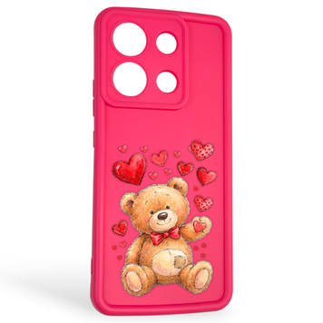 Чохол силіконовий оригінальний Soft Touch з 3D принтом милий ведмедик для Xiaomi Redmi Note 13 4G малиновий (Повний захист камери) 0043828 фото