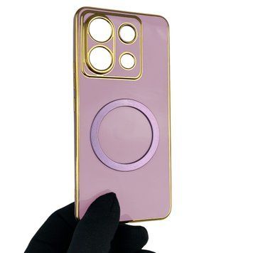 Чехол для Xiaomi Redmi Note 13 Pro 5G с кольцом MagSafe с золотой окантовкой редми нот 13 про черничный gs1 0021773 фото