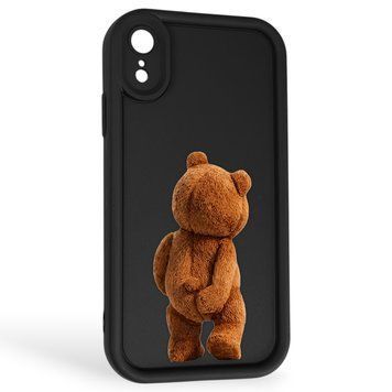 Чехол силиконовый Soft Touch с 3D принтом смешного теда мишки для Apple iPhone Xr черный (Полная защита камеры) 0049370 фото