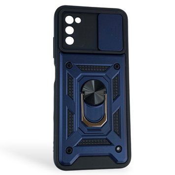 Чехол противоударный для Samsung Galaxy A03s (SM-A037F) с магнитной пластиной со шторкой на камере синий 0050646 фото