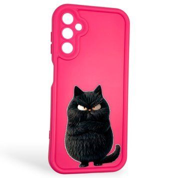 Чохол силіконовий оригінальний Soft Touch з 3D принтом злого кота для Samsung Galaxy A14 4G (SM-A145F) малиновий (Повний захист камери) 0046374 фото