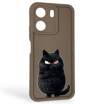 Чохол силіконовий оригінальний Soft Touch з 3D принтом злого кота для Xiaomi Poco C65 коричневий (Повний захист камери) 0046675 фото