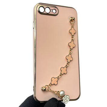 Чохол для телефона Apple iPhone 8 Plus жіночій із ремінцем з прикрасами та золотою окантовкою на айфон 8 плюс пудровий gs1 0016318 фото