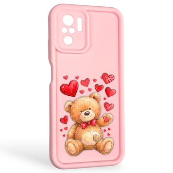 Чохол силіконовий оригінальний Soft Touch з 3D принтом милий ведмедик для Xiaomi Redmi Note 10 рожевий (Повний захист камери) 0043774 фото