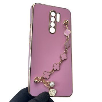 Чехол для телефона Xiaomi Redmi 9 женский с ремешком и украшениями и золотой окантовкой на сяоми редми 9 черничный gs1 0016258 фото
