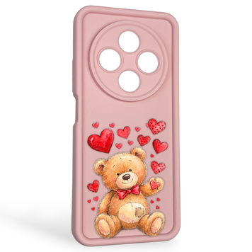 Чехол силиконовый оригинальный Soft Touch с 3D принтом милый мишка для Xiaomi Redmi A4 5G розовый (Полная защита камеры) 0043703 фото