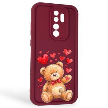 Чехол силиконовый Soft Touch с 3D принтом милый мишка для Xiaomi Redmi Note 8 Pro бордовый (Полная защита камеры) 0044870 фото
