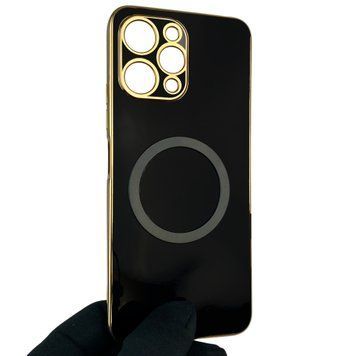 Чехол для Xiaomi Redmi 12 4G с кольцом MagSafe с золотой окантовкой на редми 12 черный gs1 0021665 фото
