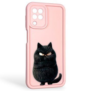 Чехол силиконовый оригинальный Soft Touch с 3D принтом злой котик для Samsung Galaxy A22 4G (SM-A225F) пудровый (Полная защита камеры) 0046424 фото