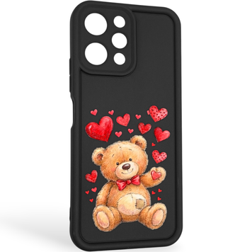 Чехол силиконовый оригинальный Soft Touch с 3D принтом милый мишка для Xiaomi Redmi 12 черный (Полная защита камеры) 0043647 фото
