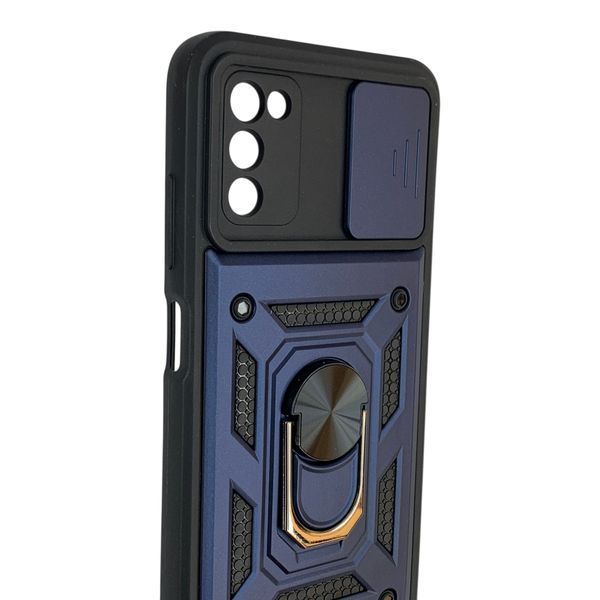 Чохол протиударний для Samsung Galaxy A03s (SM-A037F) з магнітною пластиною зі шторкою на камері синій 0050646 фото