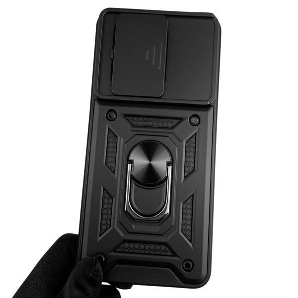 Чохол для Xiaomi 13T Pro броньований з кільцем зі шторкою на камеру на сяомі 13т про чорний 0001695 фото