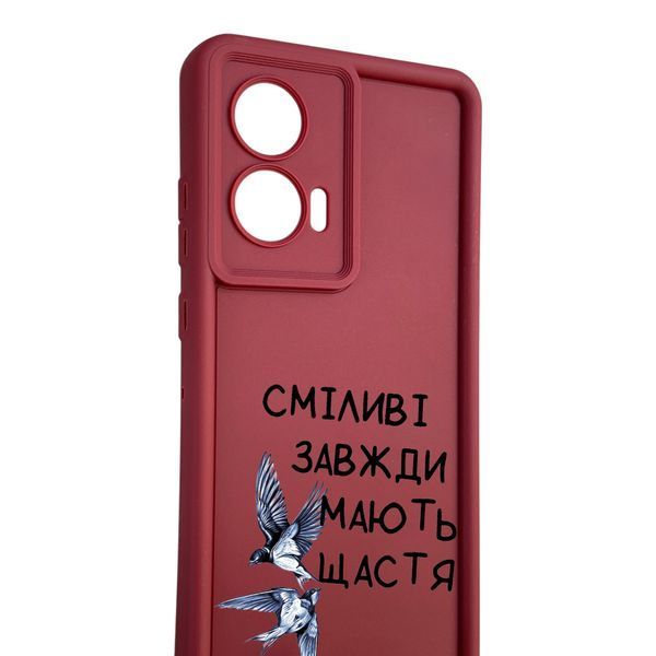 Чохол силіконовий Soft Touch з 3D принтом Сміливі завжди мають щастя для Motorola Moto G20 (XT2128-1) бордовий (Повний захист камери) 0065091 фото