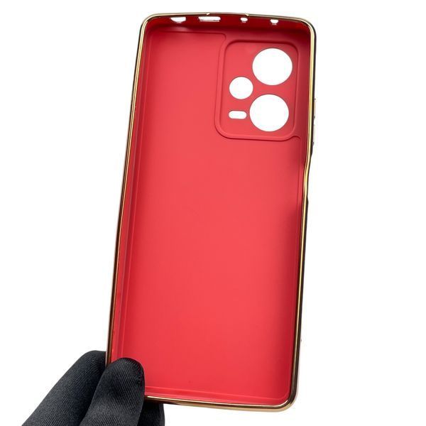 Чехол для Xiaomi Redmi Note 12 Pro plus 5G с золотой окантовкой защитой камеры редми нот 12 про плюс красный 0000057 фото