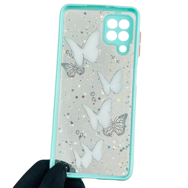 Чохол для Samsung Galaxy M22 4G (SM-M225F) з блискітками з метеликами на самсунг м22 4г бірюзовий 0037849 фото